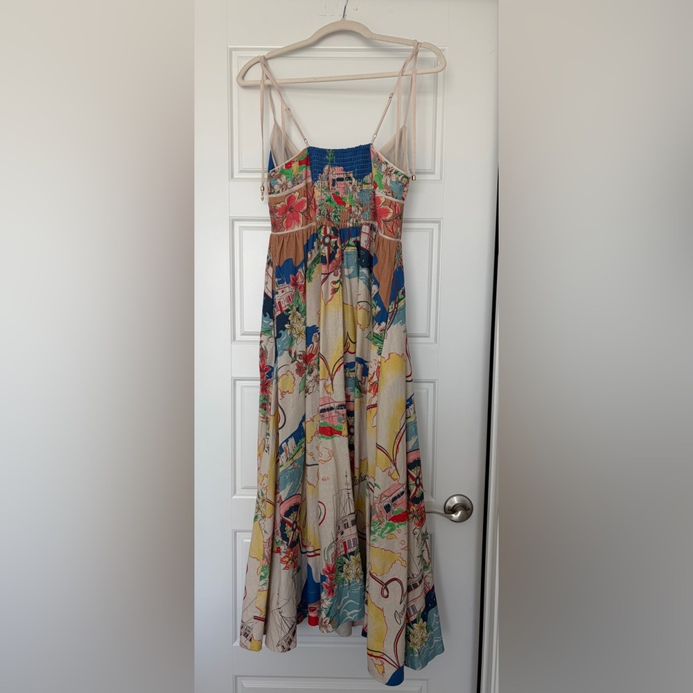 Christian Lacroix Multicolor Floral & Map-Print Midi Dress on Beige - Picture 3 of 14